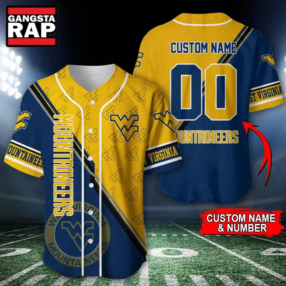 NCAA West Virginia Mountaineers Logo Team Sport Design Baseball Jersey Image