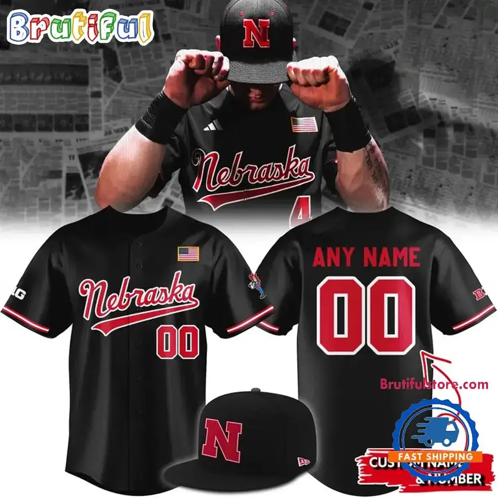 Nebraska Cornhuskers Baseball Back in Black Jersey Shirt Image