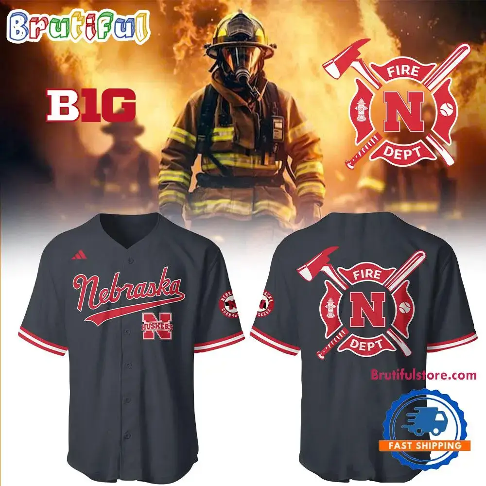 Nebraska Huskers Baseball x Firefighter Appreciation Night 3D All OVer Print Jersey Image