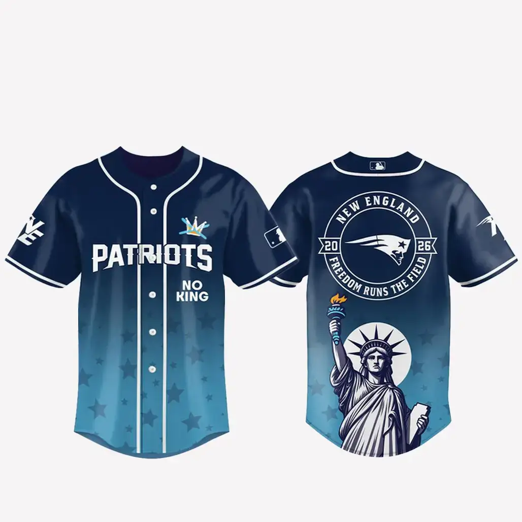 New England Patriots 2026 No Kings Freedom Runs The Field Baseball Jersey Image