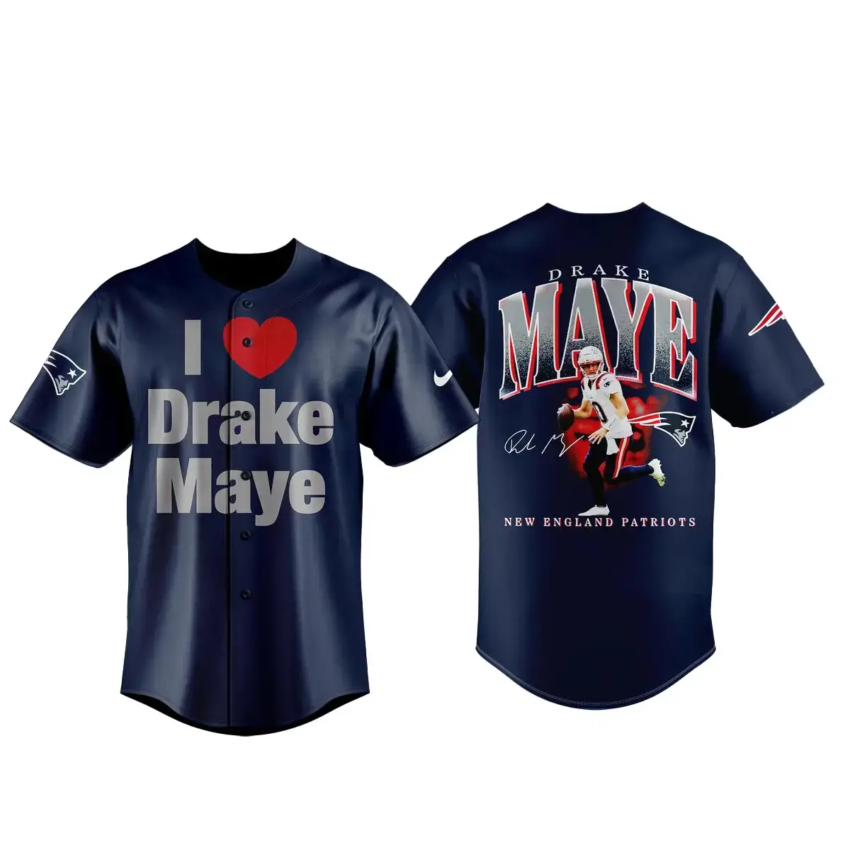 New England Patriots I Love Drake Maye Baseball Jersey Image