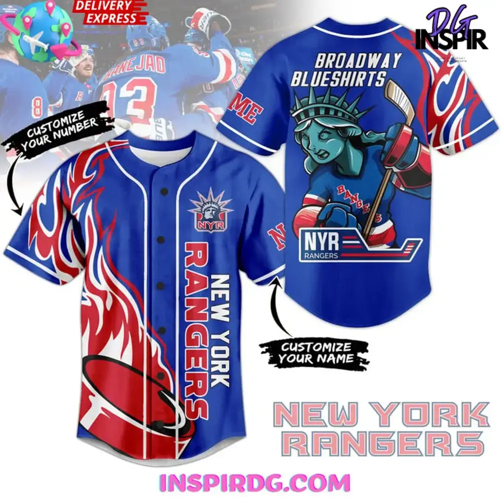 New York Broadway Blueshirts Baseball Jersey Image