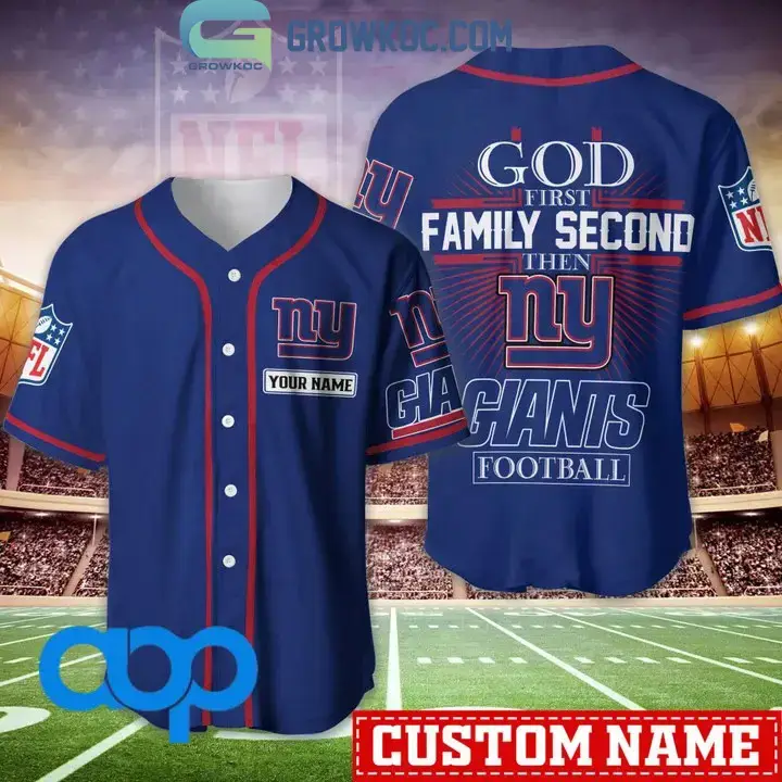 New York Giants NFL Personalized God First Family Second Baseball Jersey Image