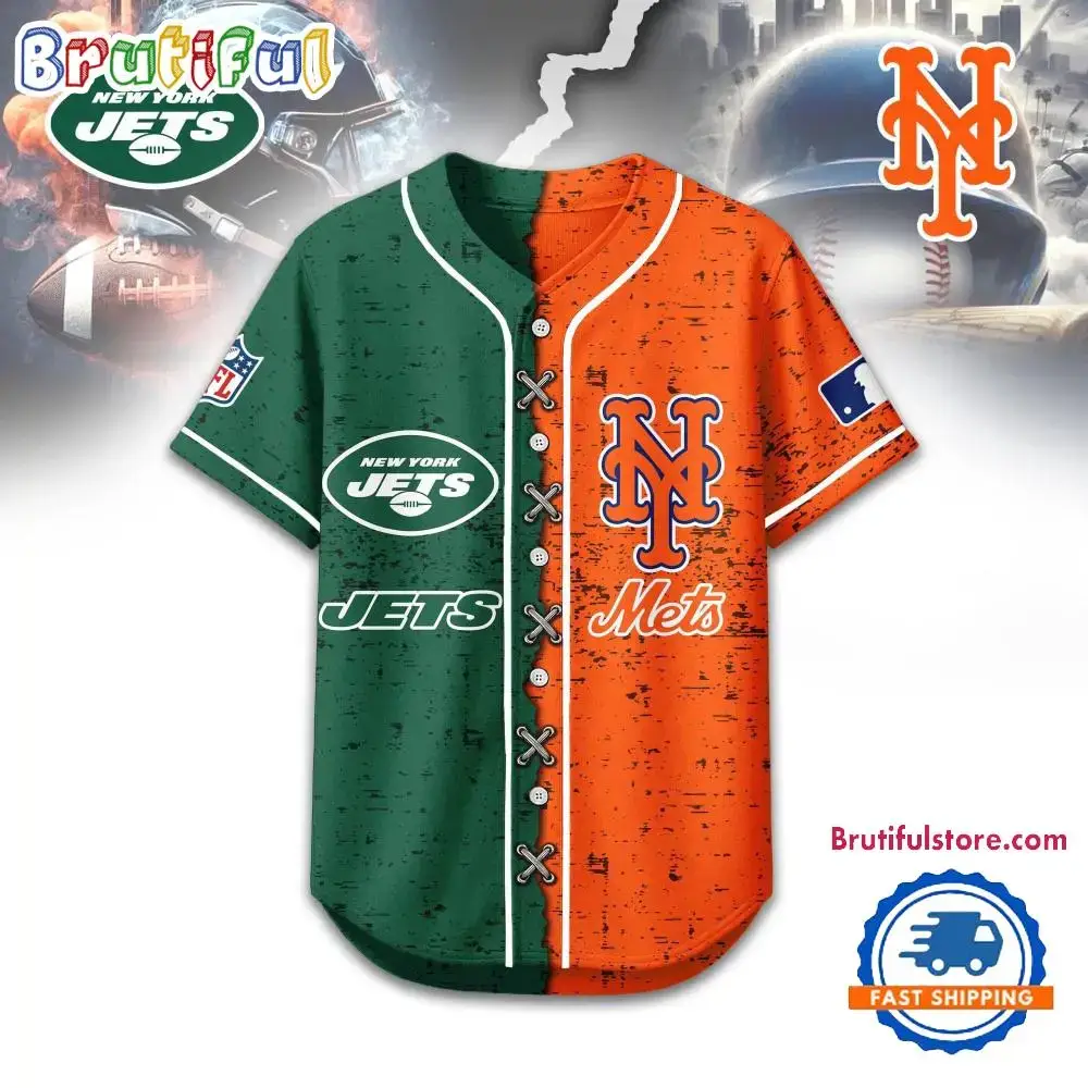 New York Jets Mix New York Mets Sporty New Design Baseball Jersey Image