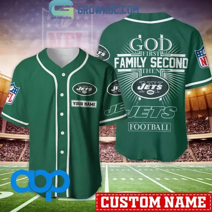 New York Jets NFL Personalized God First Family Second Baseball Jersey Image