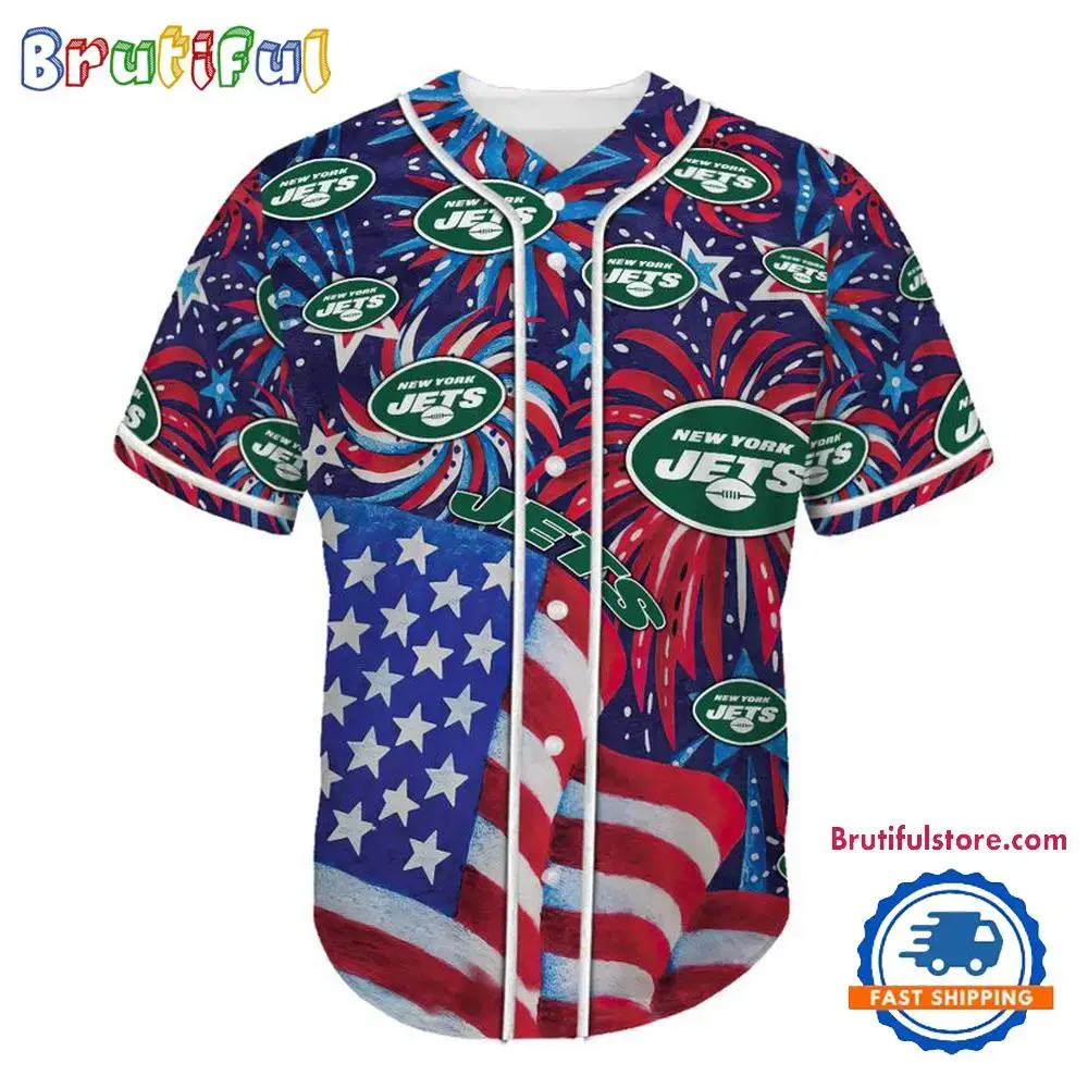 New York Jets USA Flag Independence Day Baseball Jersey, Sport Team 4th of July Jersey Image