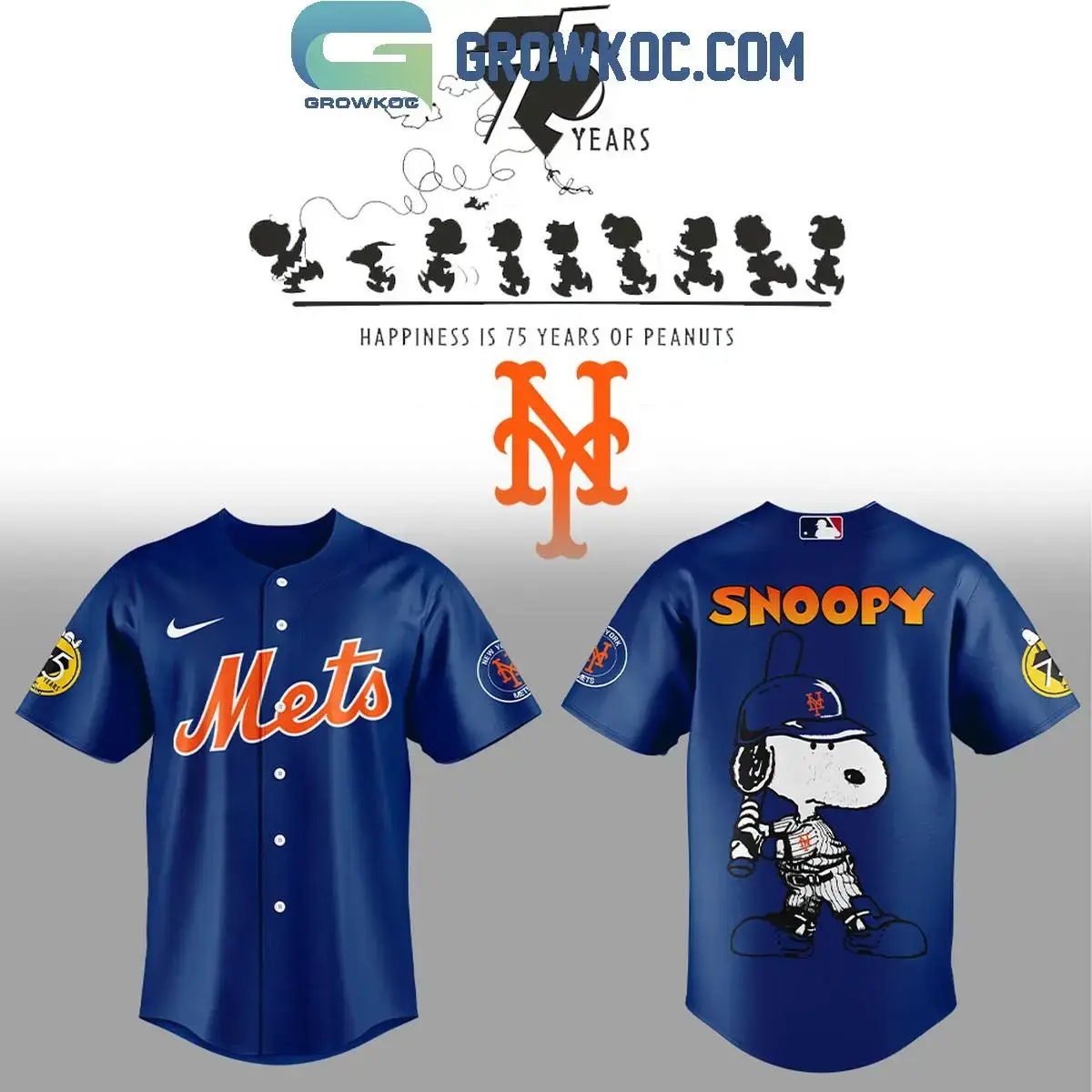 New York Mets Happiness Is 75 Years Of Peanuts Baseball Jersey Image