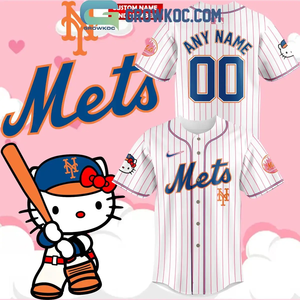 New York Mets Hello Kitty 50th Anniversary Personalized Baseball Jersey Image