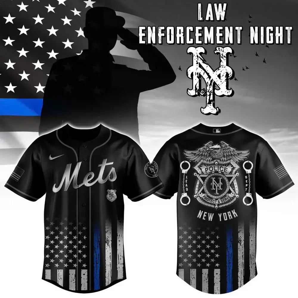 New York Mets Mlb X Law Enforcement Night Edition Custom Baseball Jersey Image