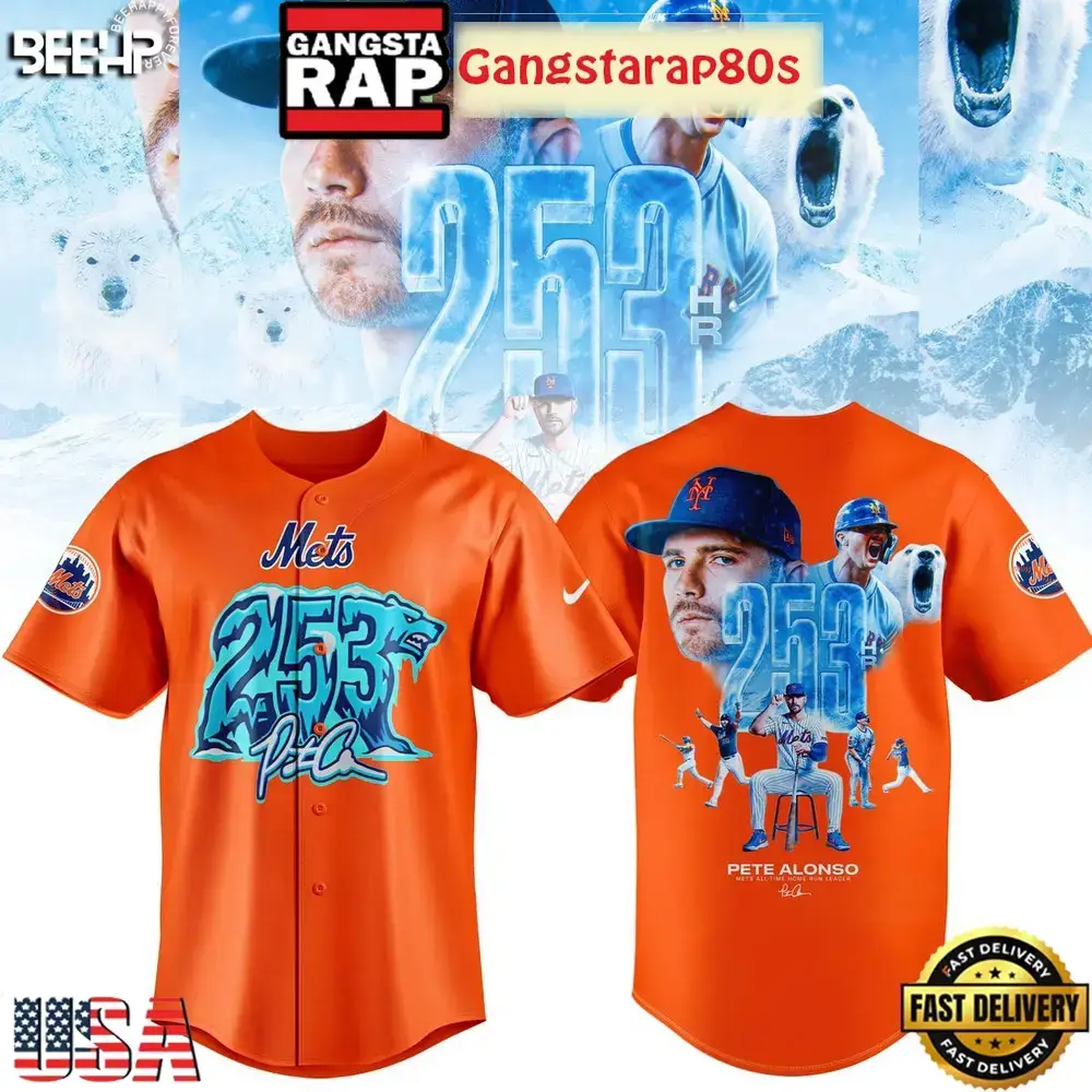 New York Mets Pete Alonso Hits Home Run 253 Baseball Jersey Image