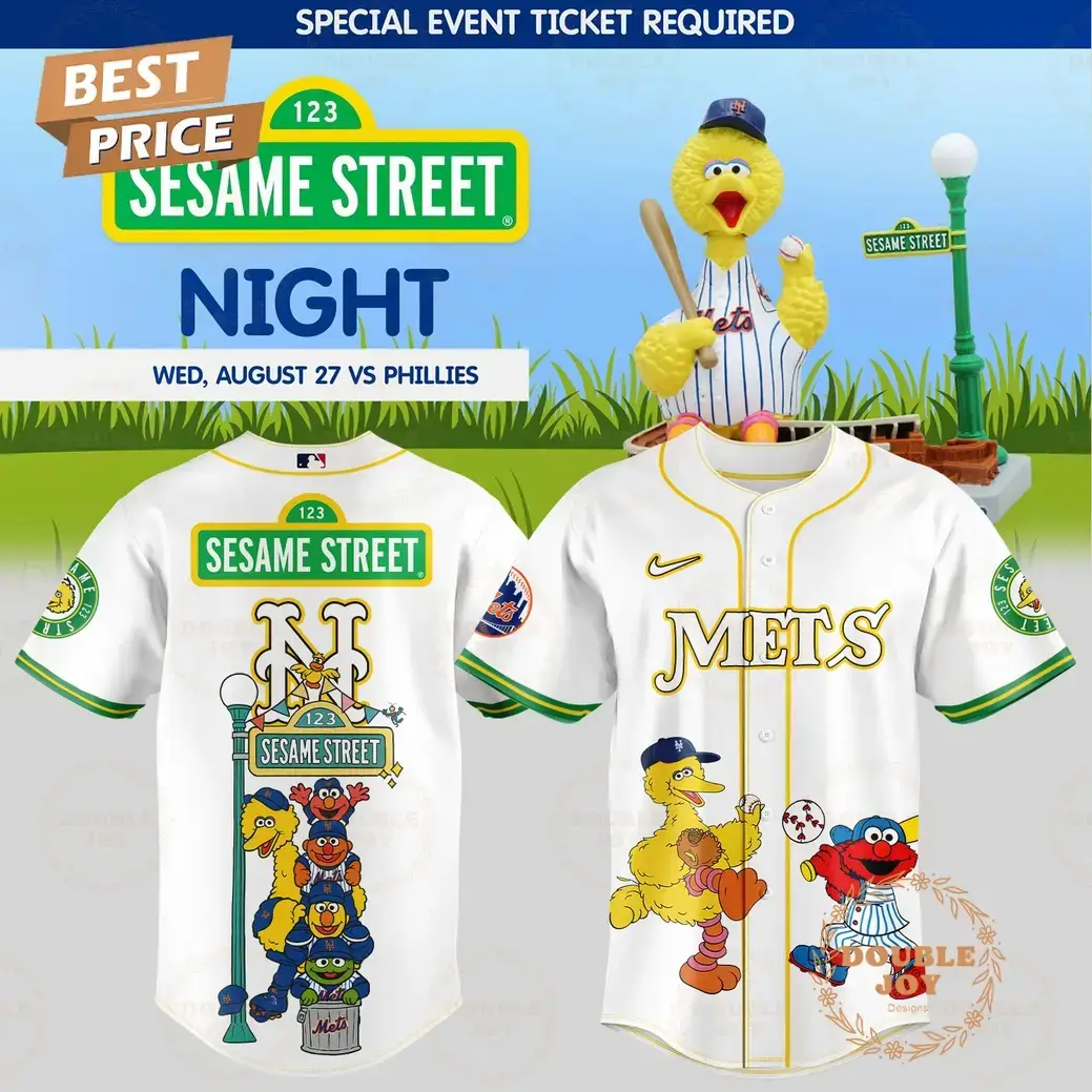 New York Mets x 123 Sesame Street Night Special White Edition Baseball Jersey Image