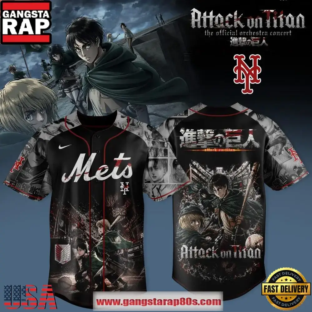 New York Mets x Attack on Titan 2026 Special Baseball Jersey Image