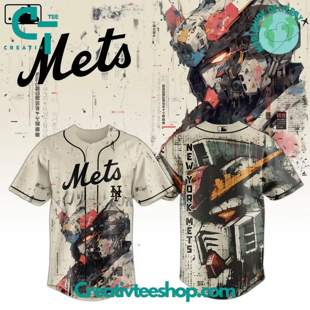 New York Mets X Gundam Robot Japan Edition 2025 Special Baseball Jersey Image