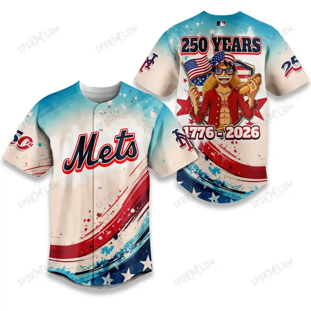 New York Mets X Luffy 250 Years Celebration Party Baseball Jersey Image