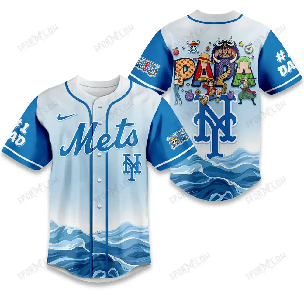 New York Mets X One Piece Grand Line Papa Father'S Day Baseball Jersey Image