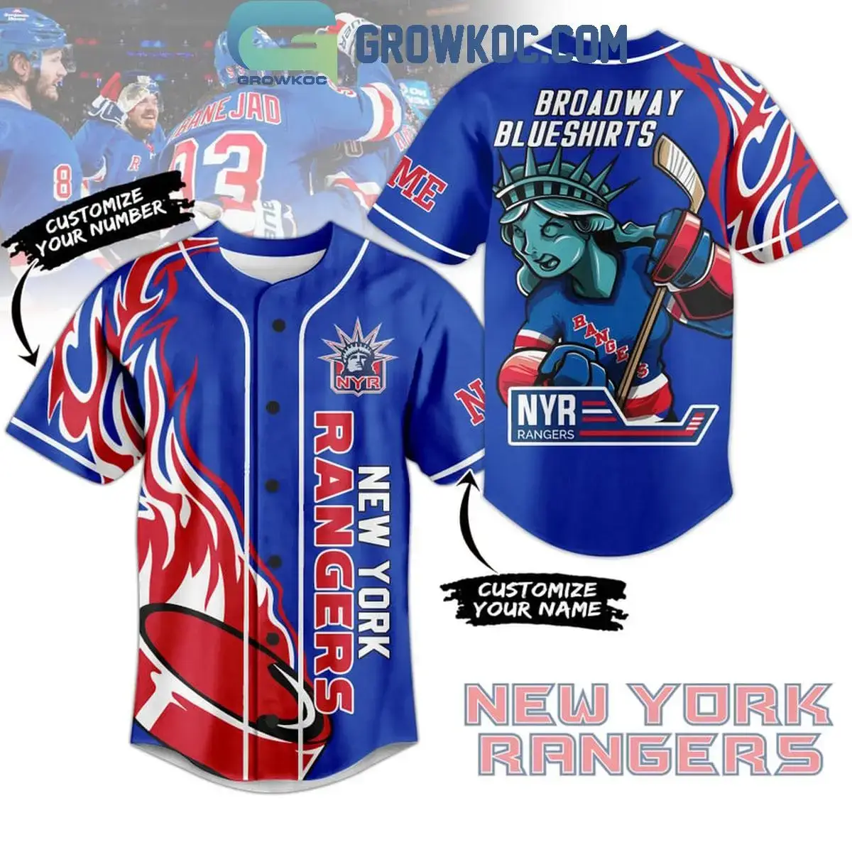 New York Rangers Broadway Blueshirts Personalized Baseball Jersey Image