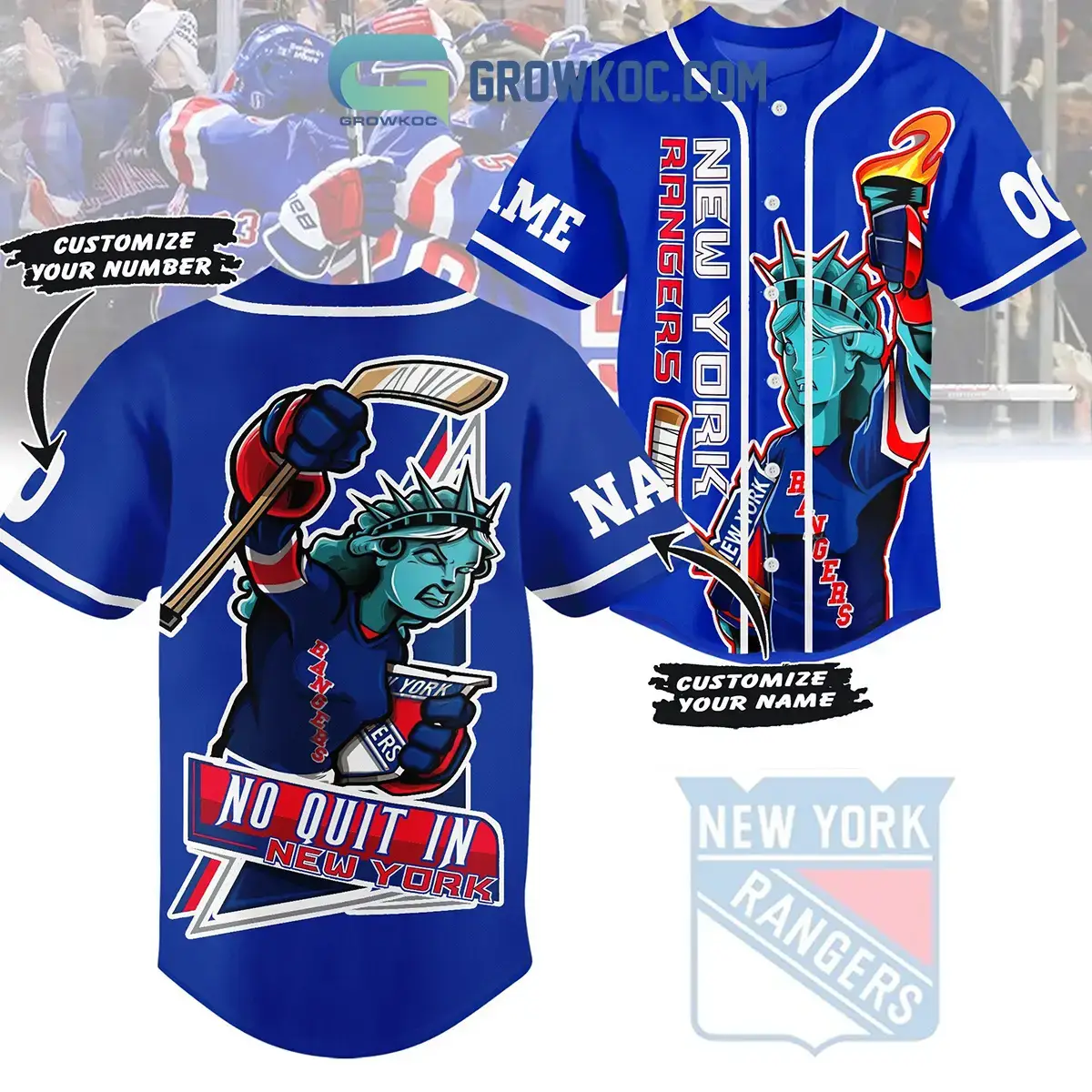 New York Rangers No Quit In New York Personalized Baseball Jersey Image