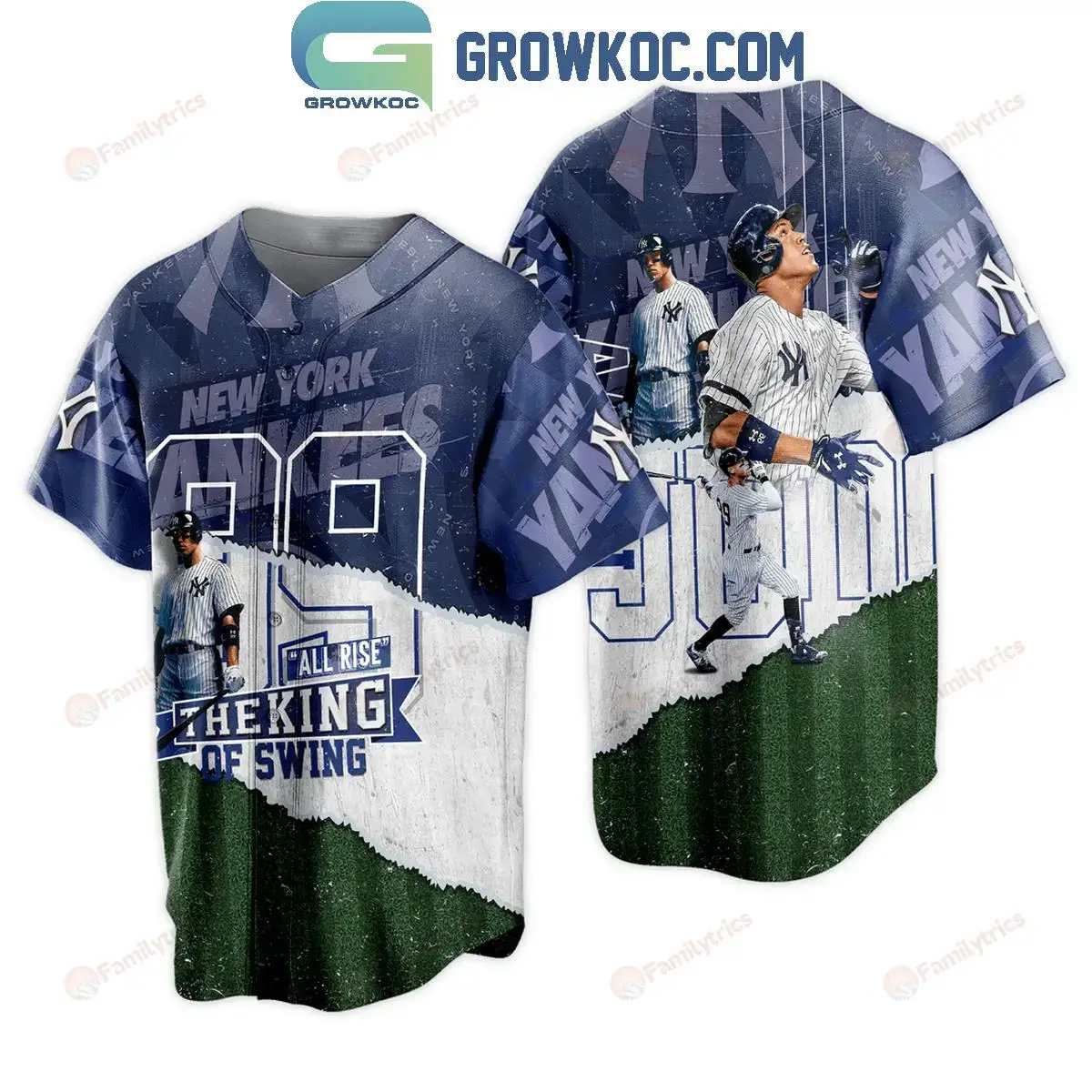 New York Yankees Aaron Judge All Rise The King Of Swing Baseball Jersey Image