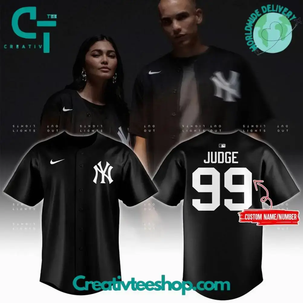 New York Yankees Aaron Judge Black Lights Out Baseball Jersey Image
