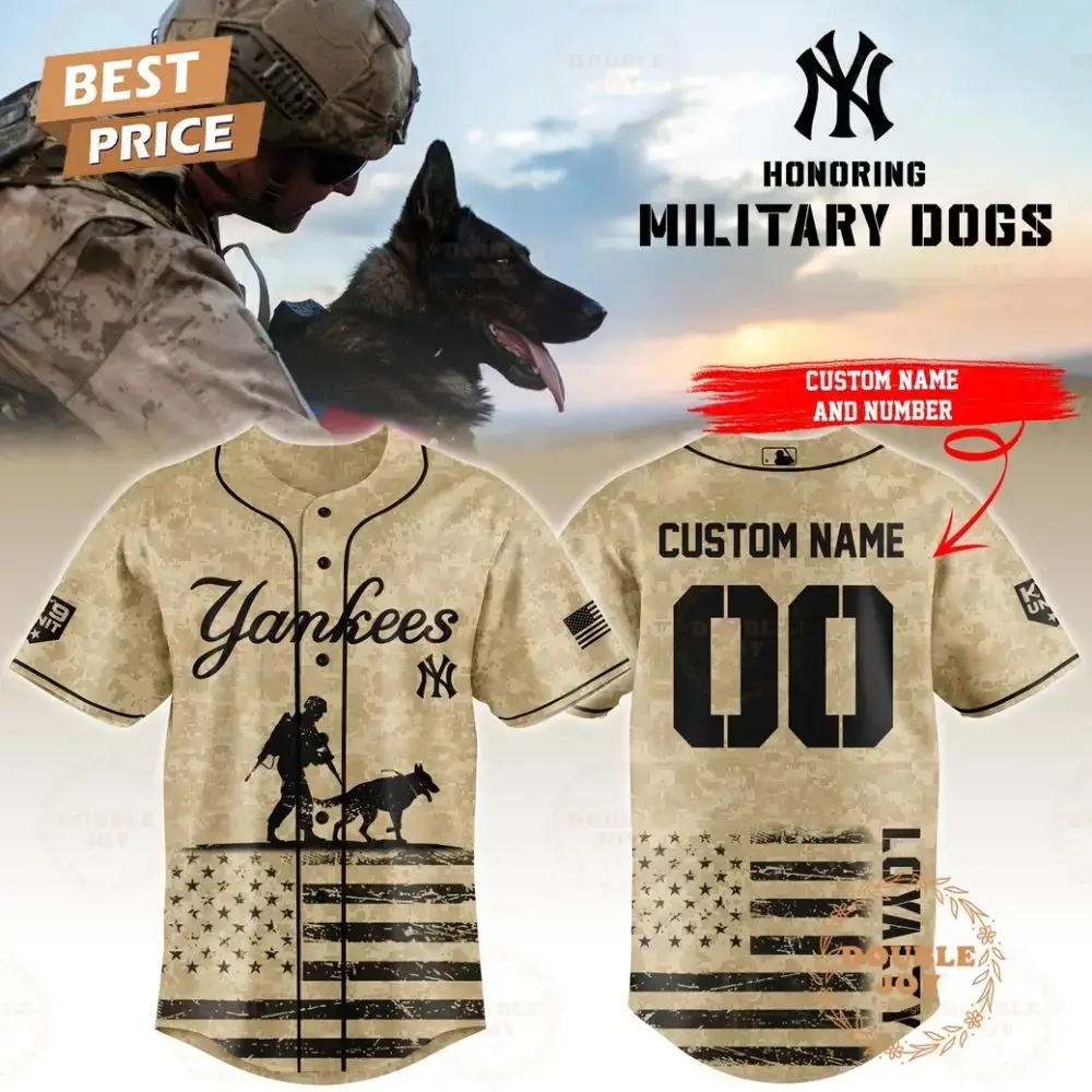 New York Yankees Honoring Military Dogs 2025 Custom Name Limited Edition Baseball Jersey Image