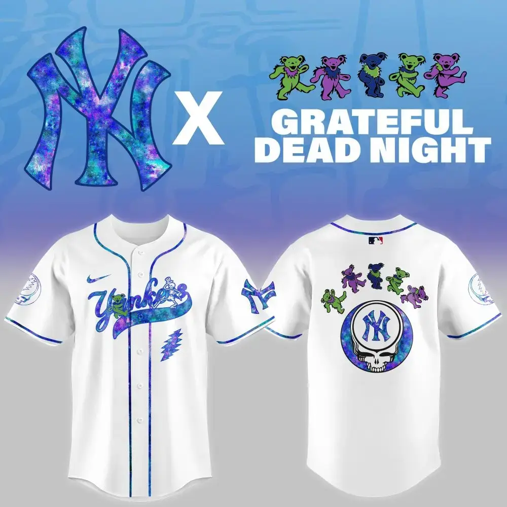 New York Yankees Mlb X Grateful Dead Theme Night Game Custom Baseball Jersey Image