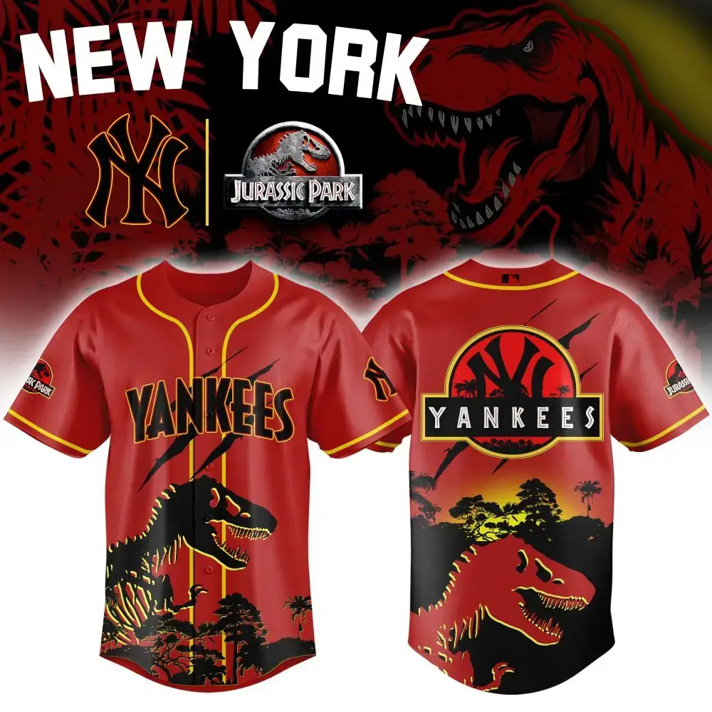 New York Yankees Mlb X Jurassic World Prehistoric Fury Custom Baseball Jersey Image