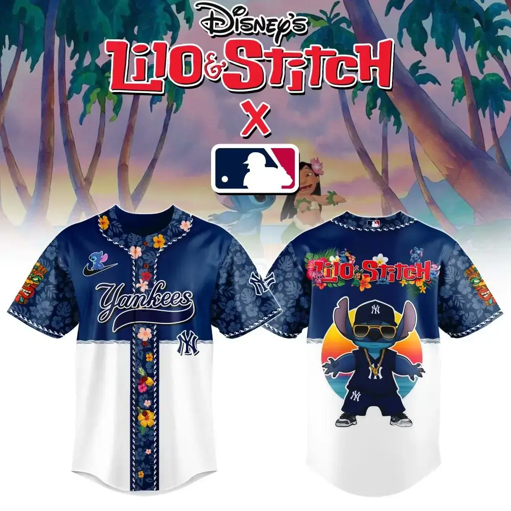 New York Yankees Mlb X Lilo & Stitch Custom Baseball Jersey Image