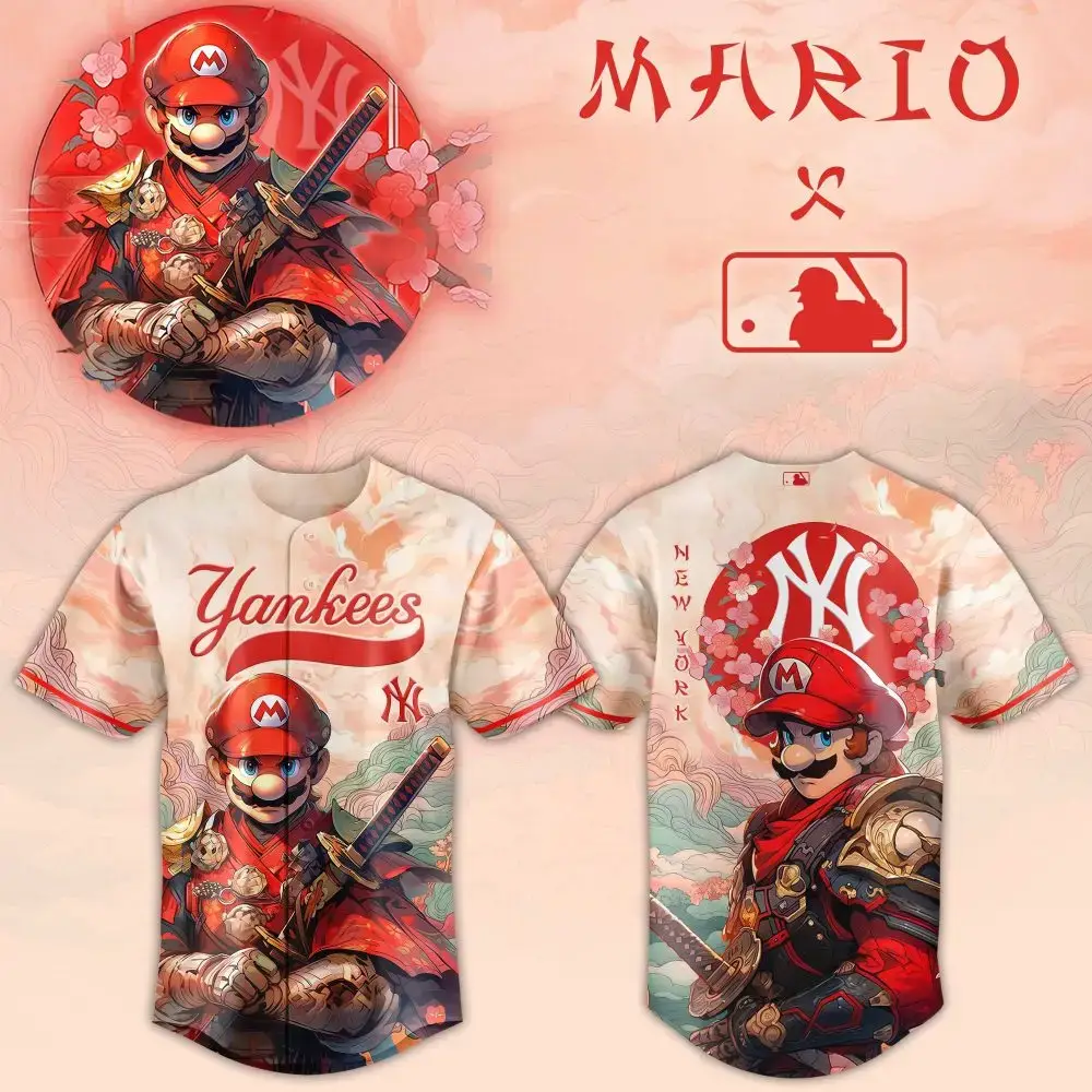 New York Yankees Mlb X Super Mario Samurai Hero Custom Baseball Jersey Image
