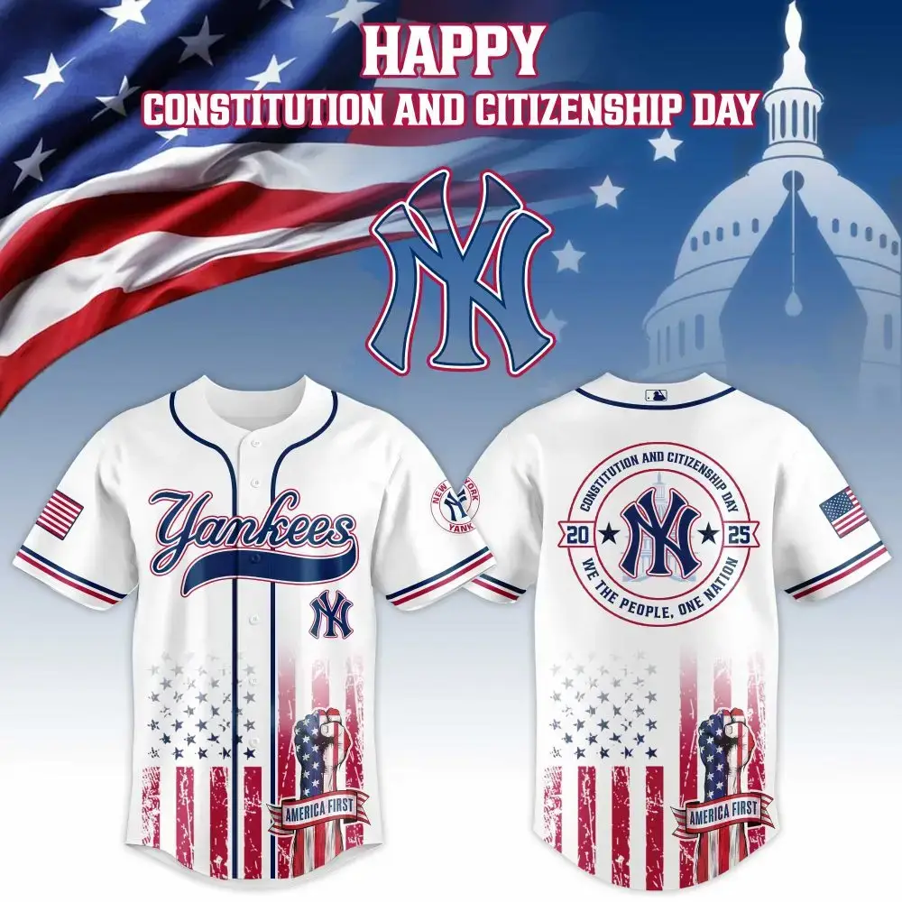 New York Yankees Mlb X Usa Happy Constitution And Citizenship Day Custom Baseball Jersey Image