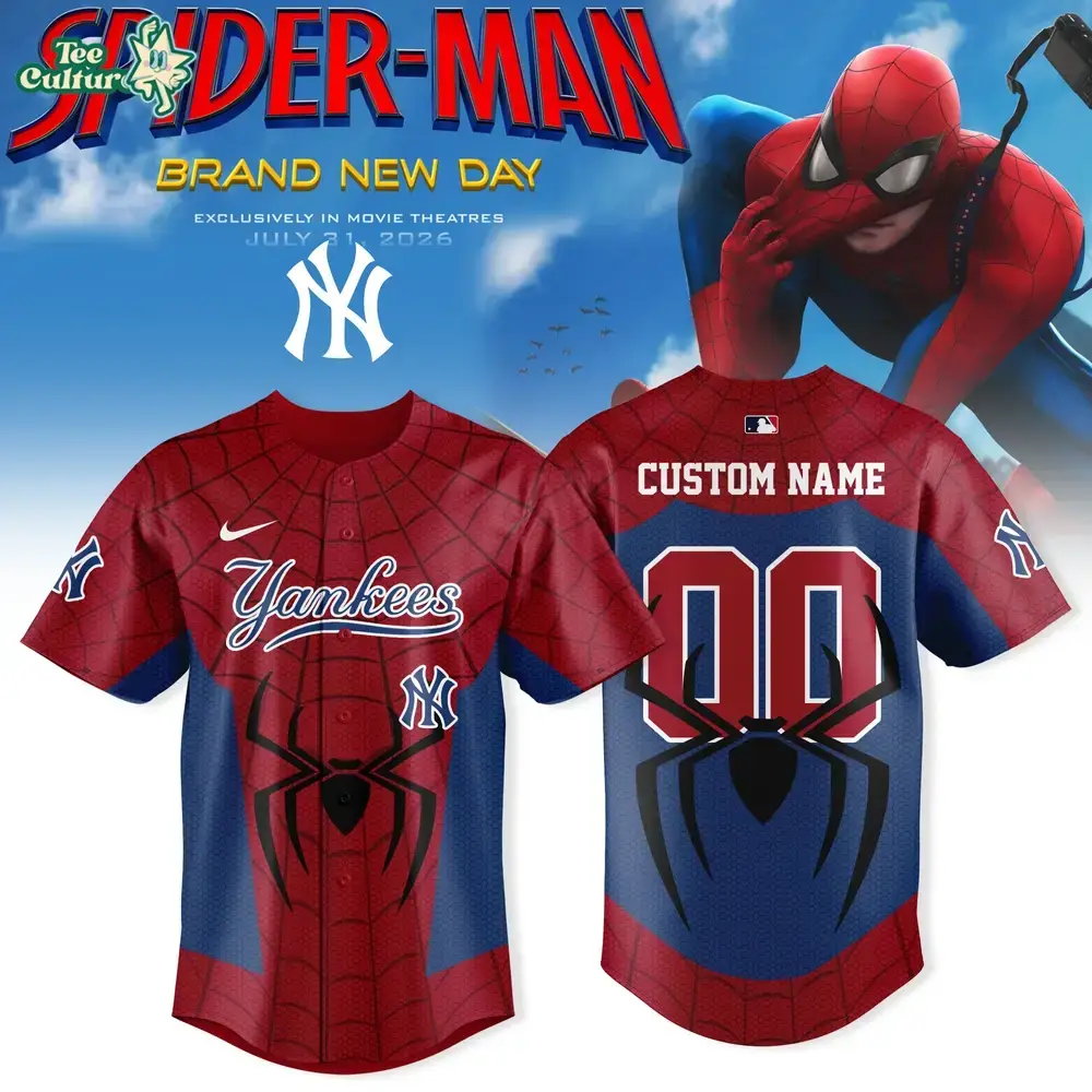 New York Yankees Spider-Man 2026 Custom Name and Number Baseball Jersey Image