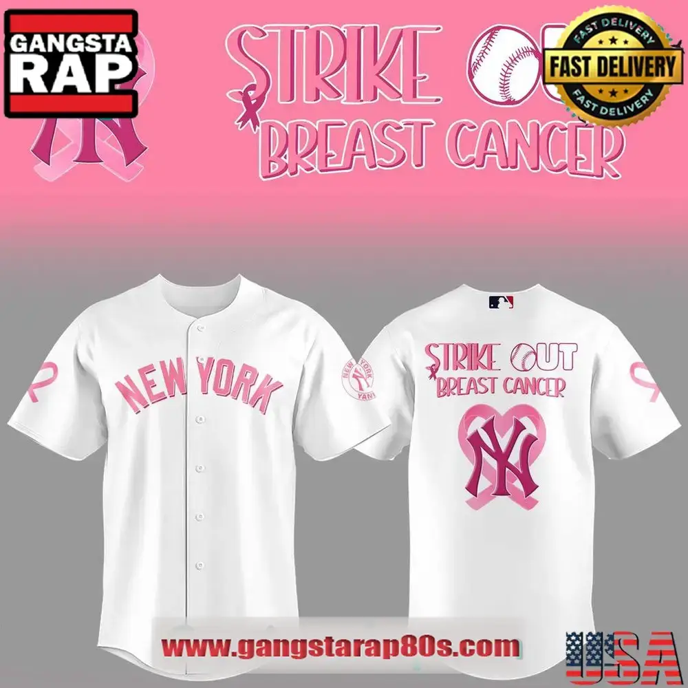 New York Yankees Strike Out Cancer Special Baseball Jersey Shirt Image
