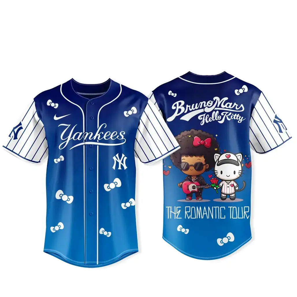 New York Yankees x Bruno Mars x Hello Kitty 2026 The Romantic Tour Baseball Jersey Image