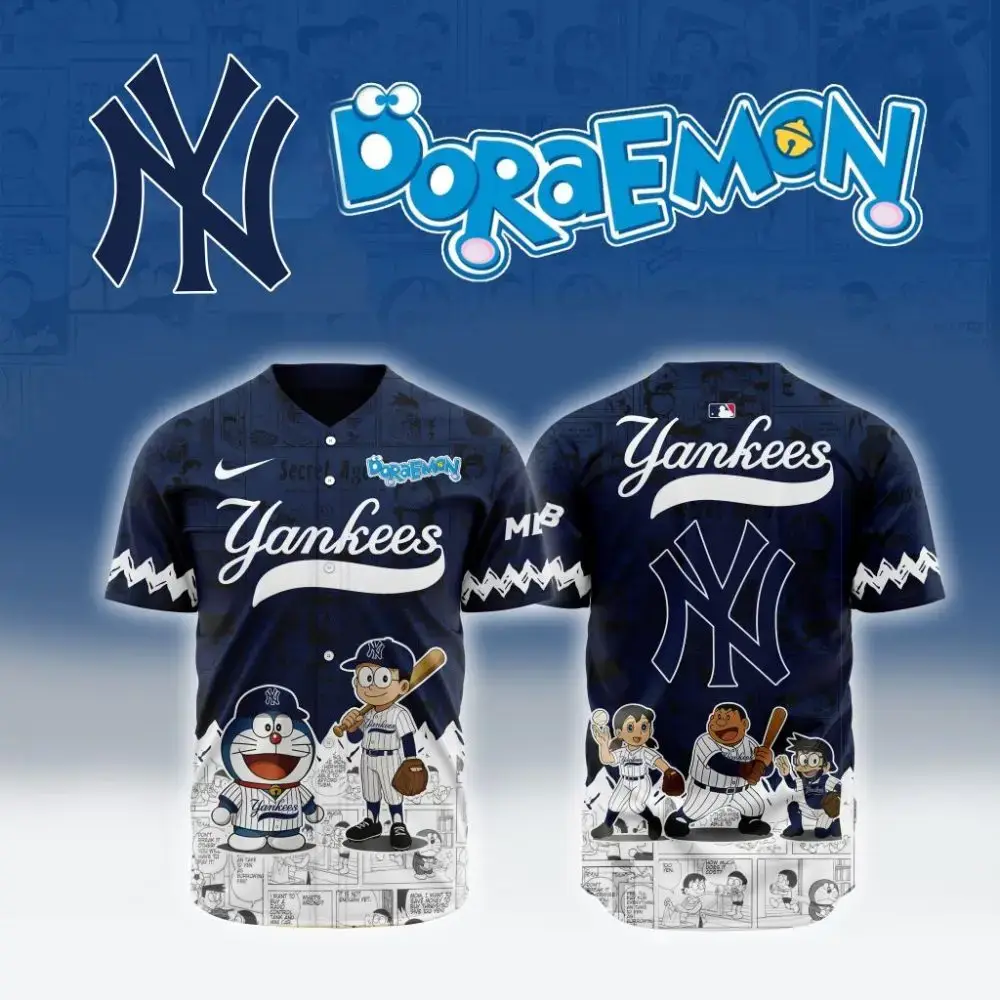 New York Yankees X Doraemon Custom Baseball Jersey Image