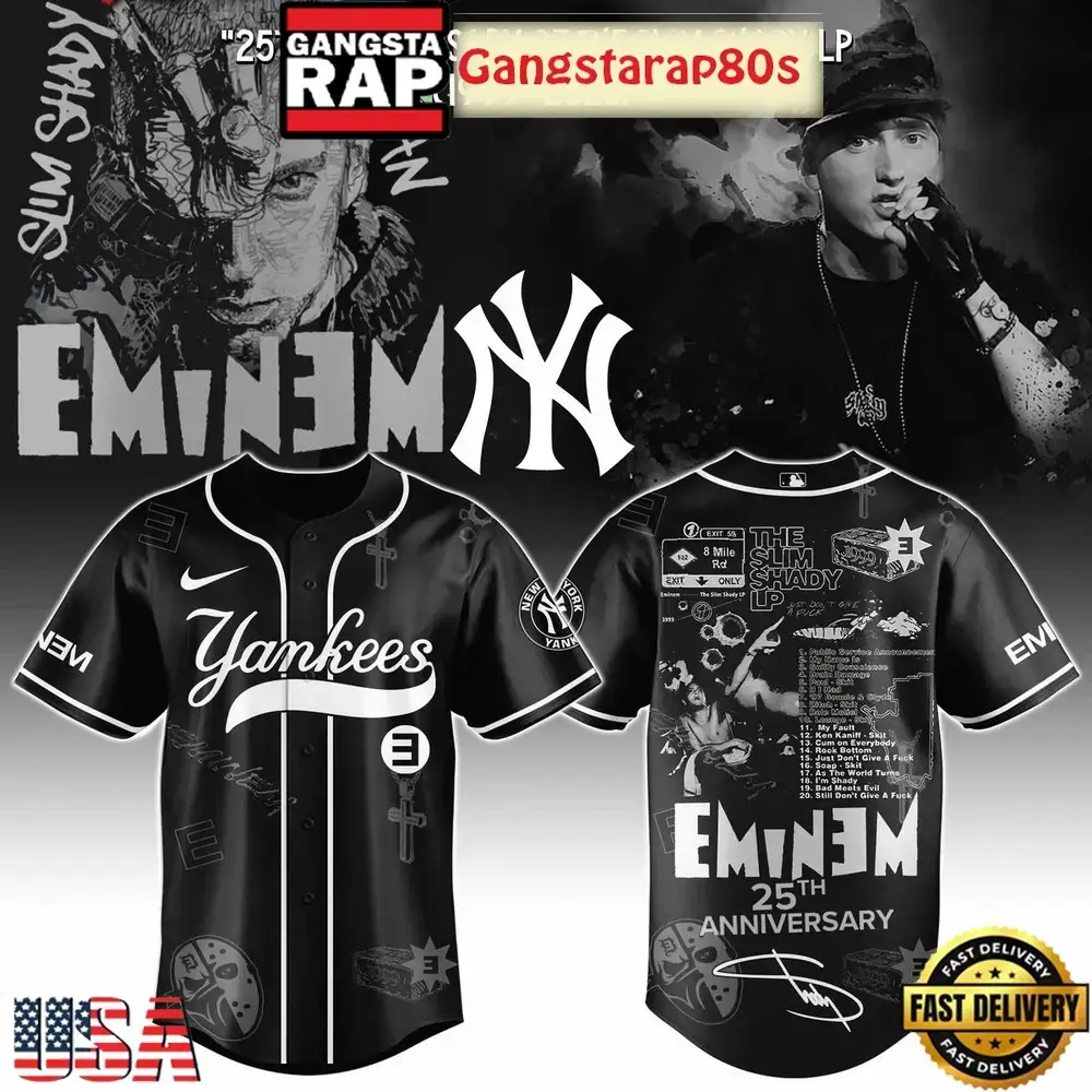 New York Yankees x Eminem 25th Anniversary Of The Slim Shady LP 2025 Baseball Jersey Image