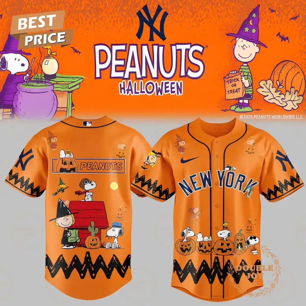 New York Yankees x Halloween Peanuts Orange Baseball Jersey Image