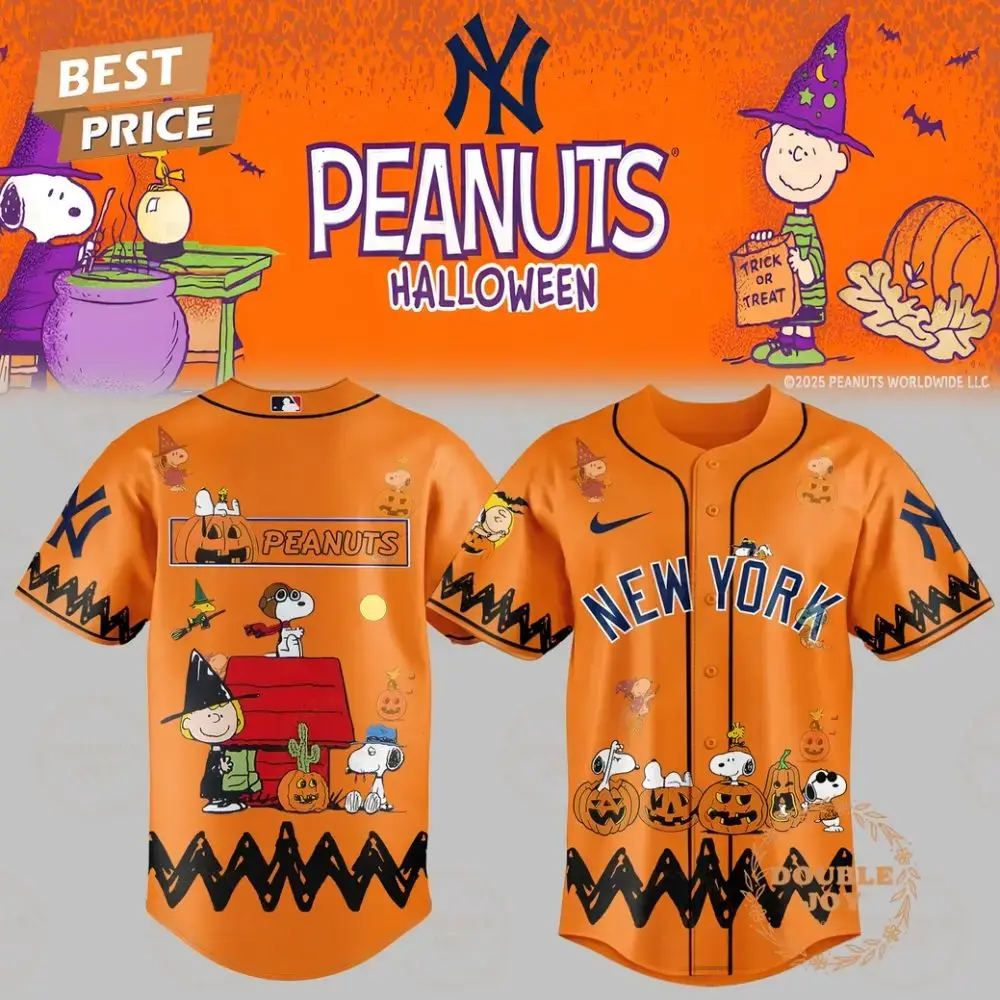 New York Yankees X Halloween Peanuts Orange Baseball Jersey Image
