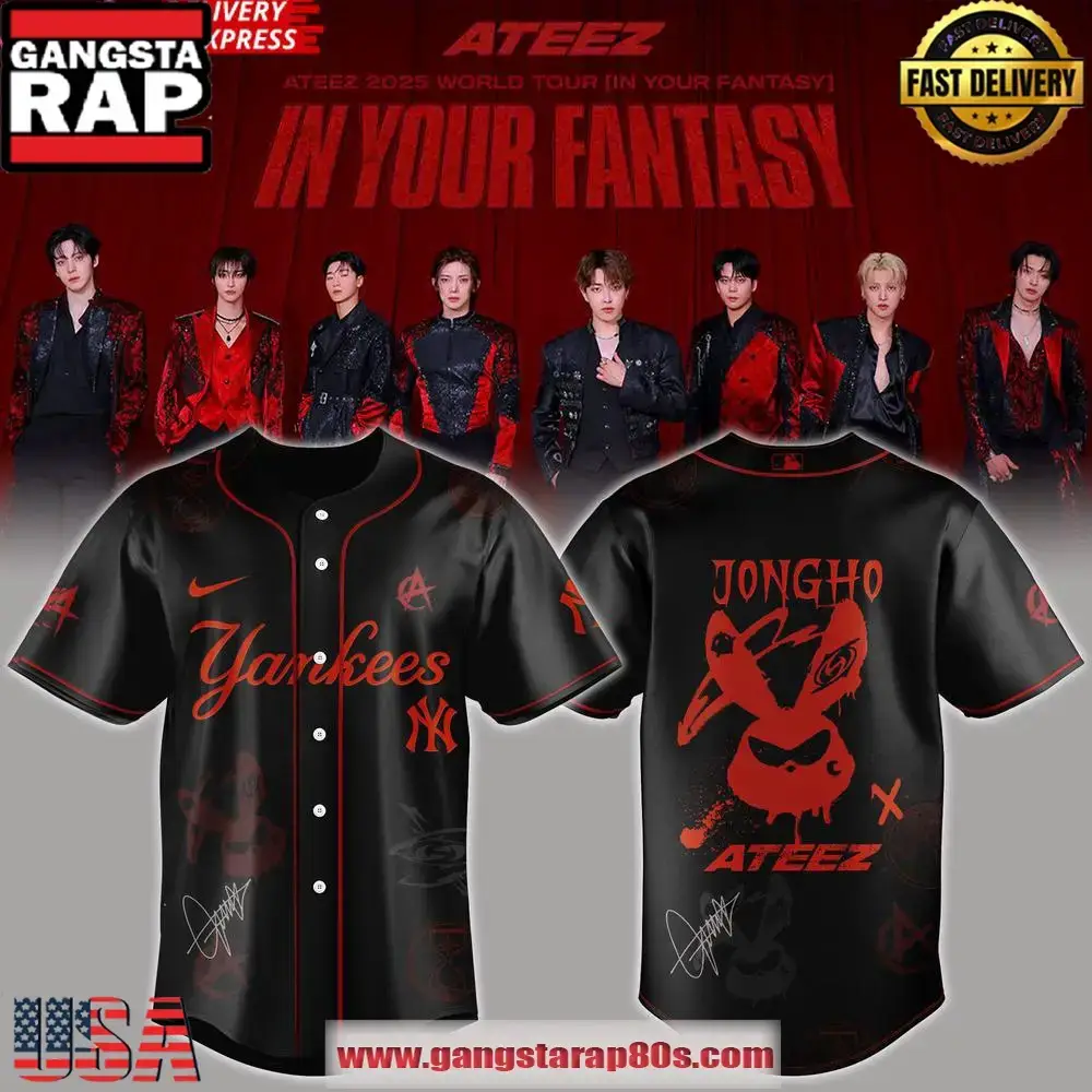 New York Yankees x Jongho BTS ATEEZ 2025 World Tour Baseball Jersey Image