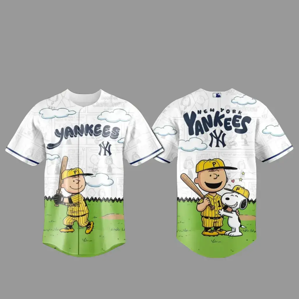 New York Yankees x Peanuts Gang Cartoon Baseball Jersey Image