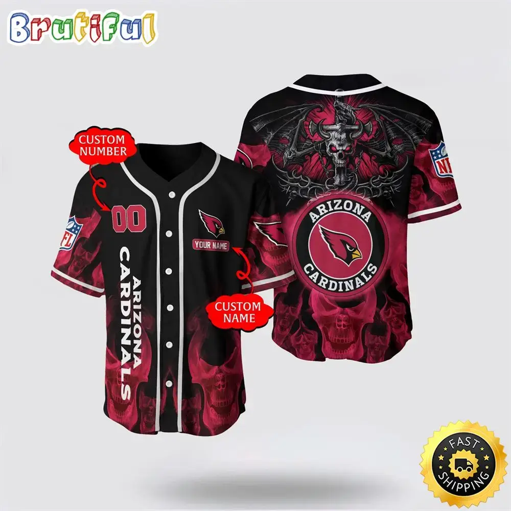 NFL Arizona Cardinals Baseball Jersey 3D Personalized Skull Customization Options Available Image