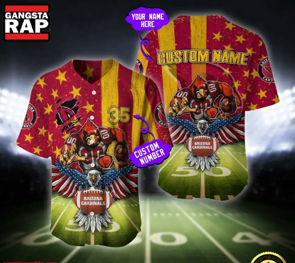 NFL Arizona Cardinals Eagle US Flag x Veterans Custom Name Number Baseball Jersey Shirt Image