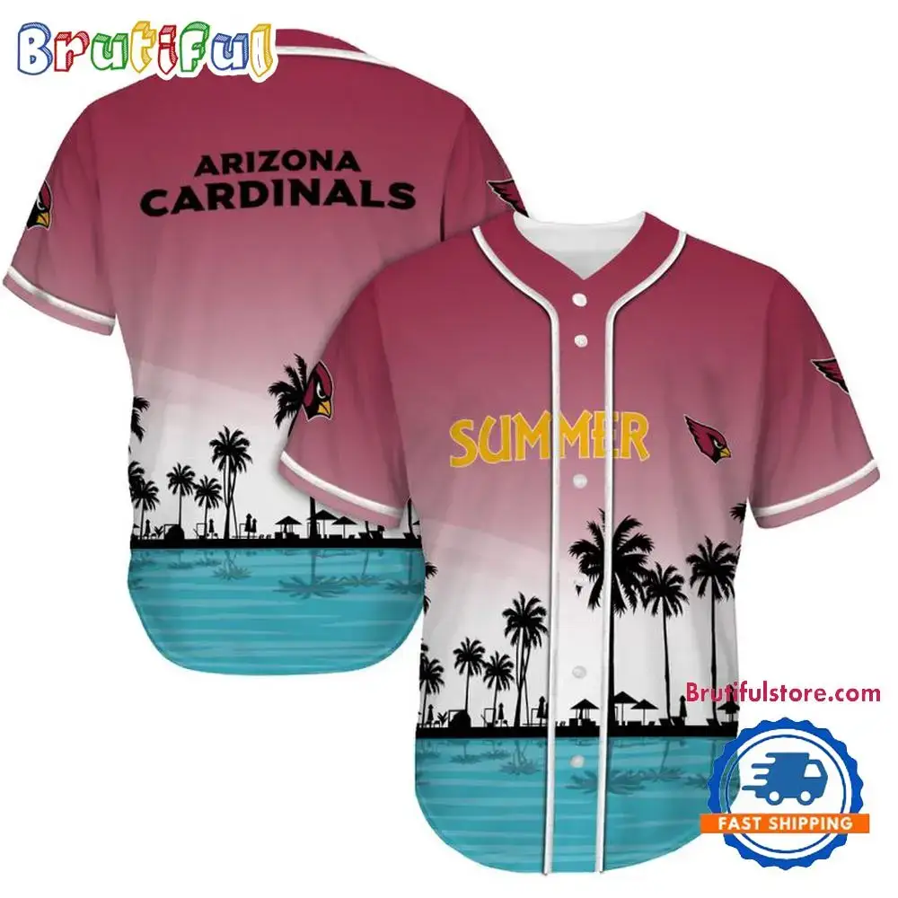 NFL Arizona Cardinals Palm Trees Summer On The Beach Baseball Jersey Image