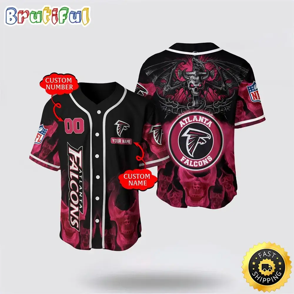NFL Atlanta Falcons Baseball Jersey 3D Personalized Skull Customization Options Available Image