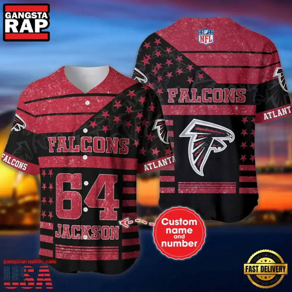 NFL Atlanta Falcons Custom Name Number Name Number American Flag Baseball Jersey Shirt Image