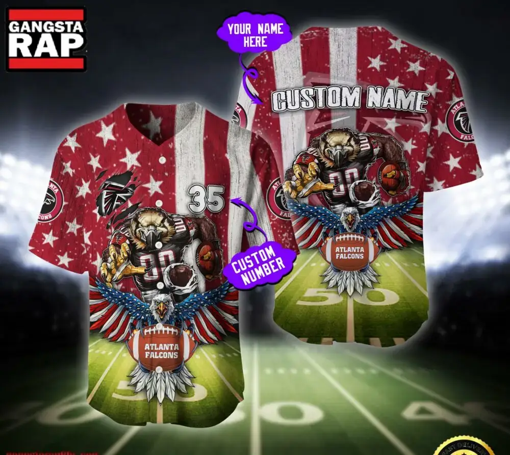 NFL Atlanta Falcons Eagle US Flag x Veterans Custom Name Number Baseball Jersey Shirt Image