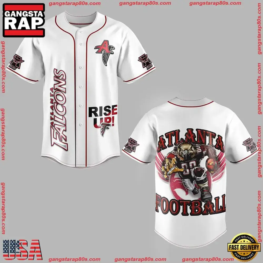 NFL Atlanta Falcons Football Mascot Rise Up Baseball Jersey Image