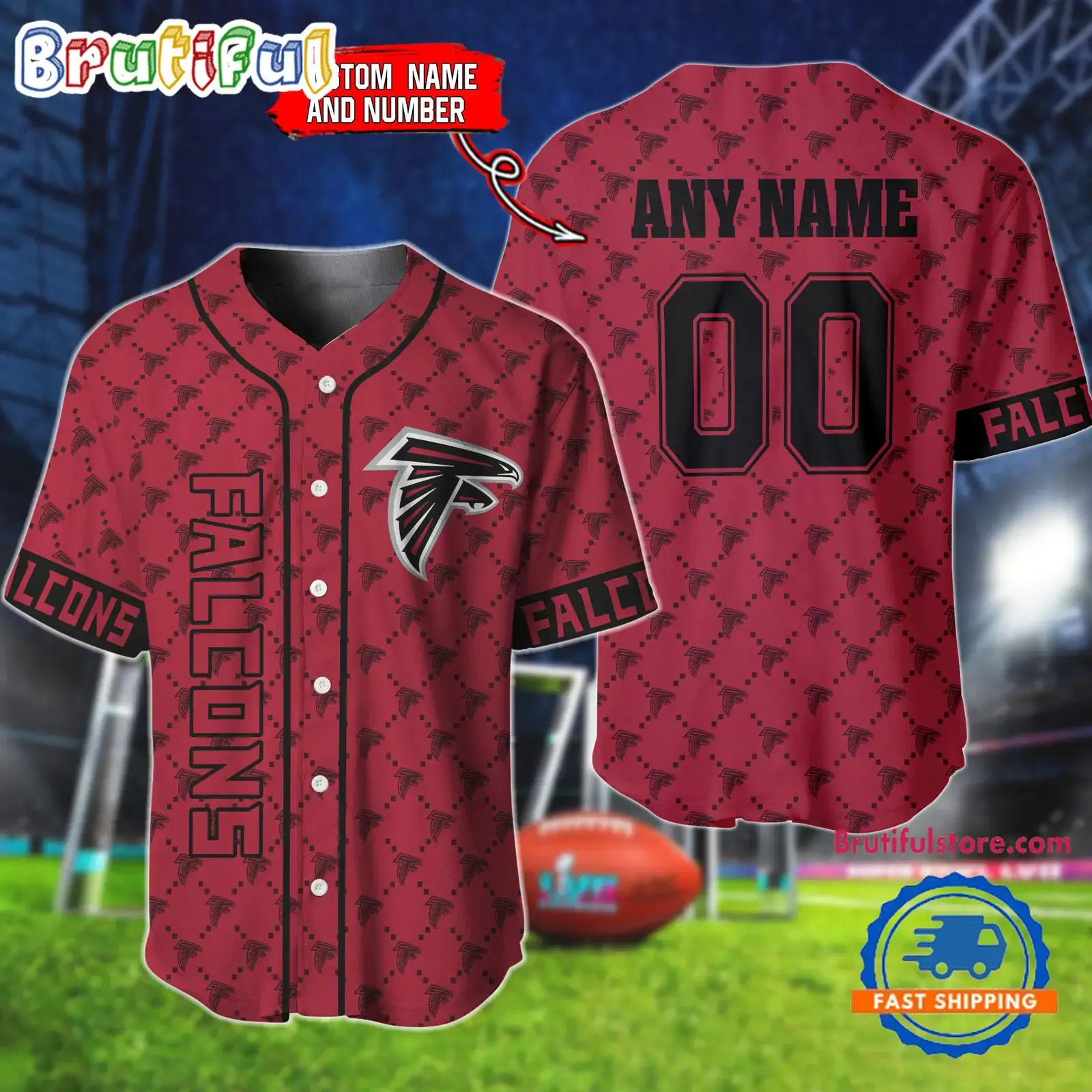 NFL Atlanta Falcons Logo Team Hologram Pattern Design Baseball Jersey Image