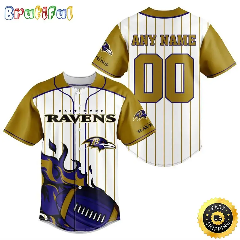 NFL Baltimore Ravens Baseball Jersey 3D Personalized Customization Options Available Image