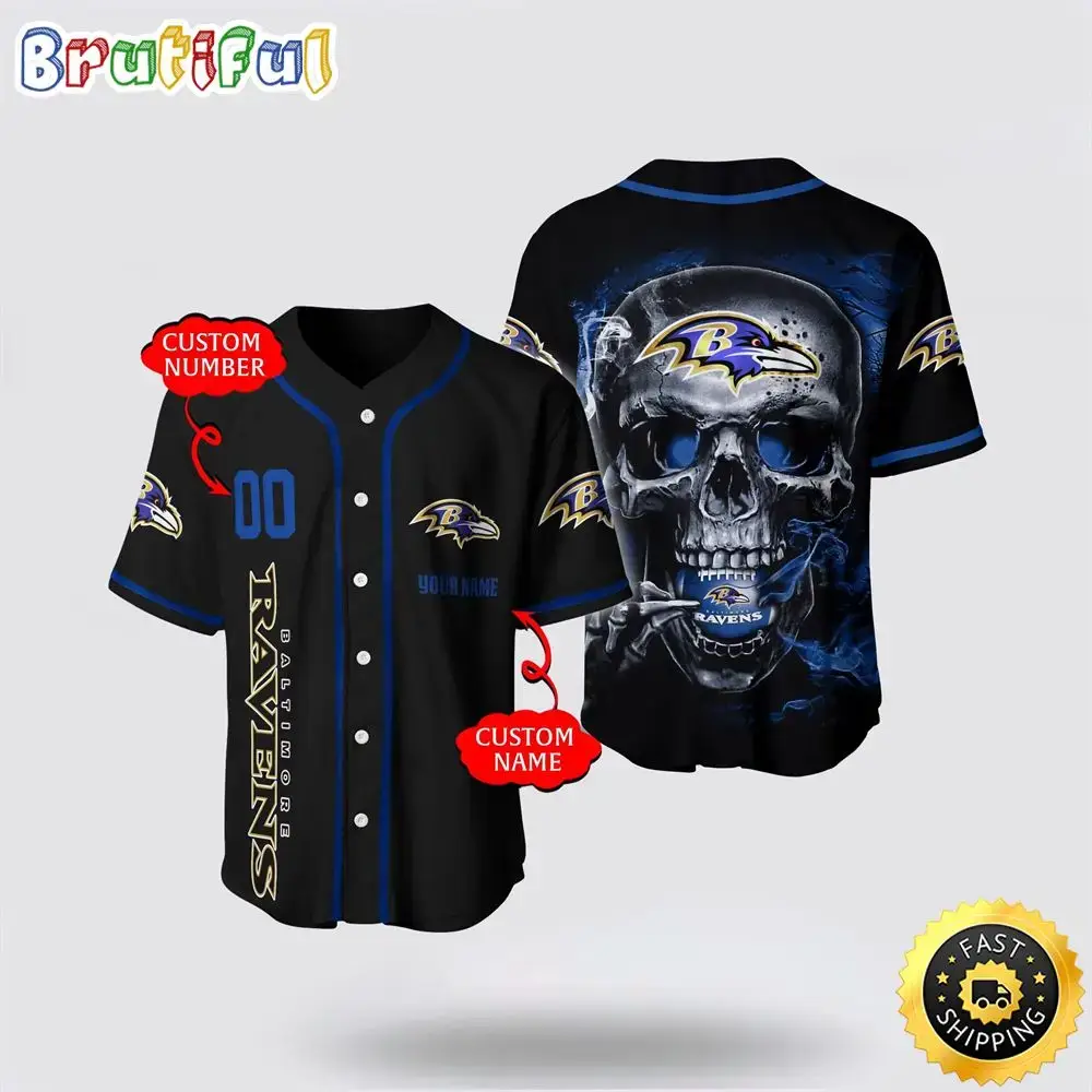 NFL Baltimore Ravens Baseball Jersey 3D Personalized Skull Embrace Fashion And Team Spirit Image
