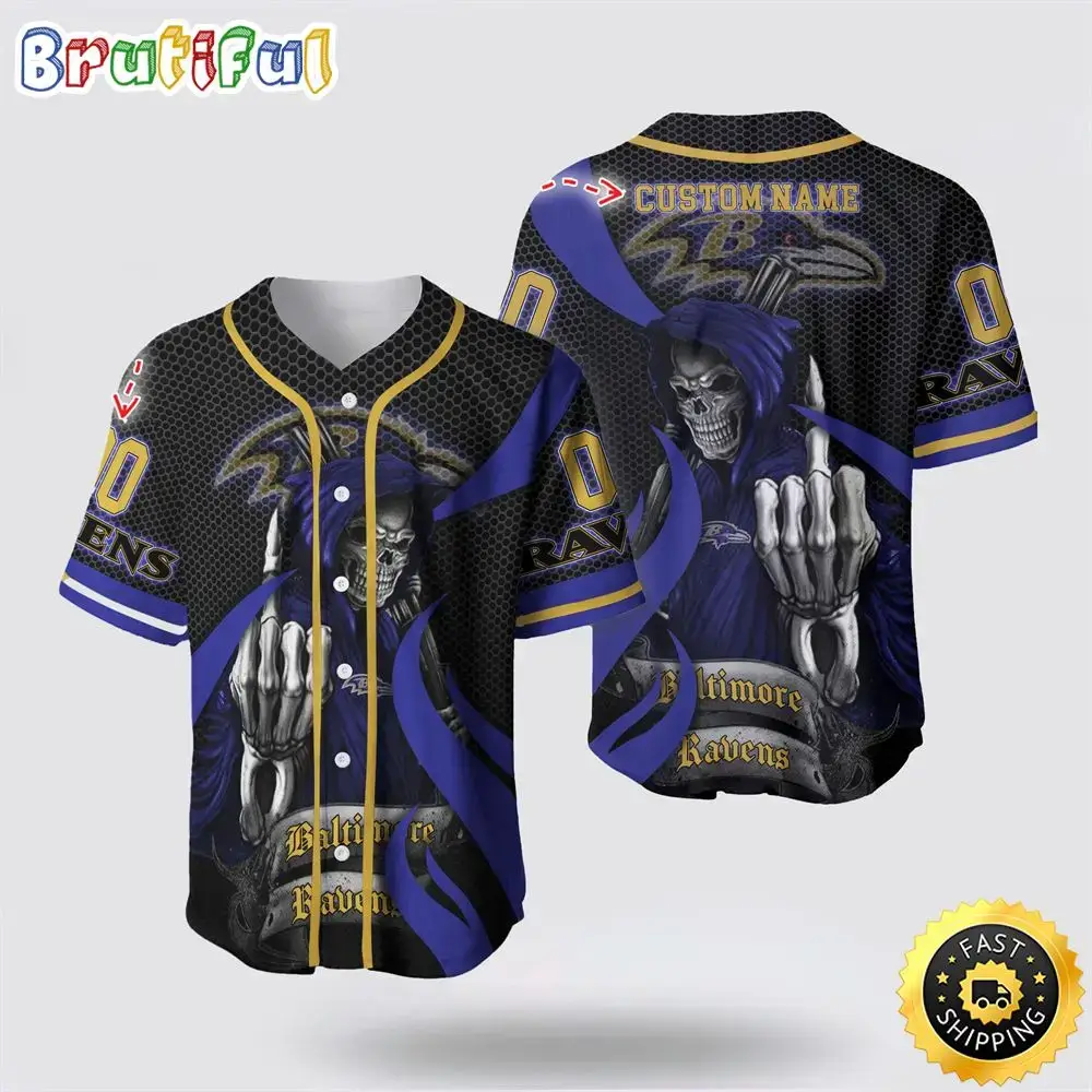 NFL Baltimore Ravens Baseball Jersey 3D Personalized Skull Gear Up For Game Day Image