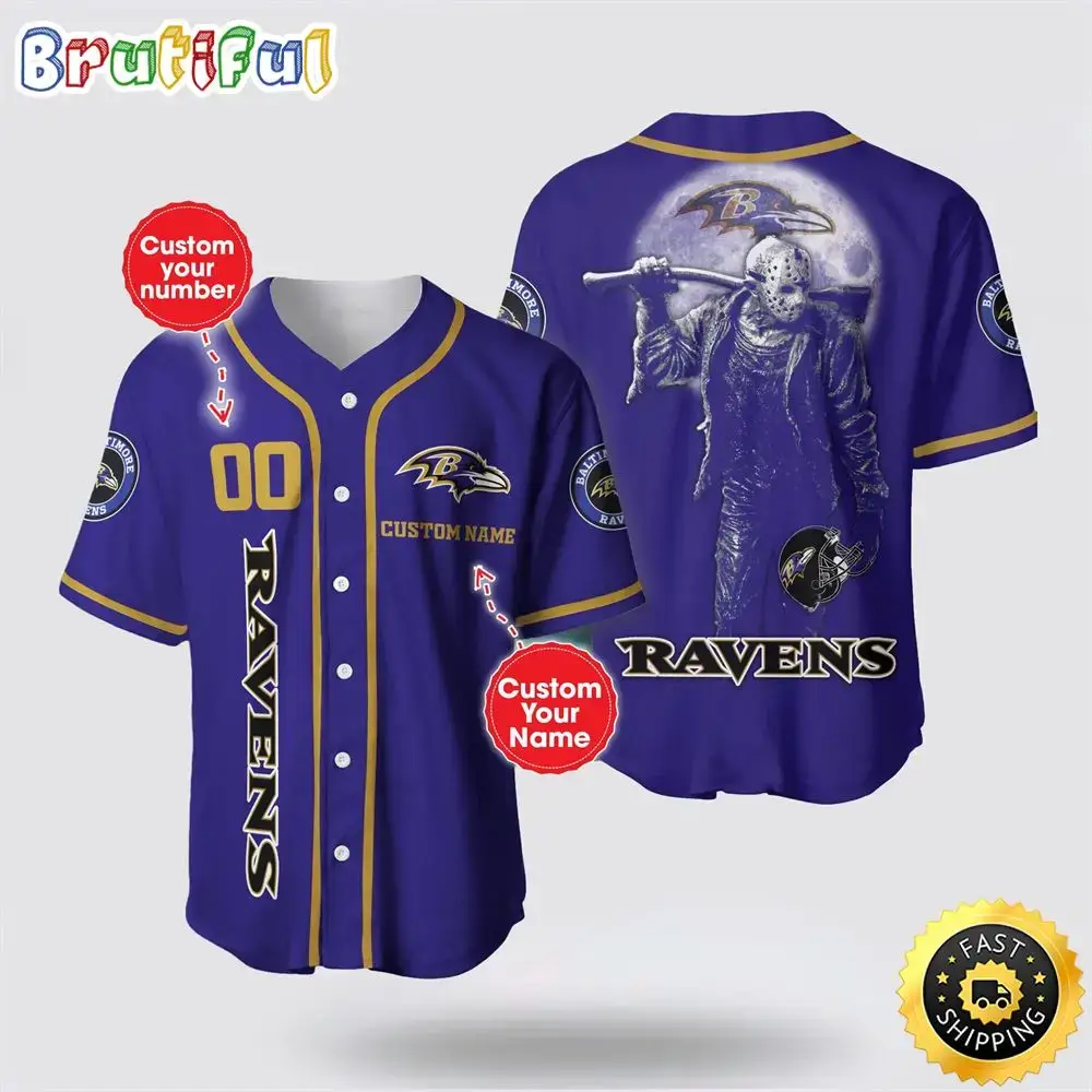 NFL Baltimore Ravens Baseball Jersey 3D Personalized Skull Score Big With Team Spirit Image